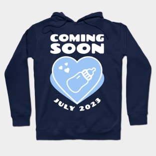 Coming soon. July 2023 birthday. Baby Announcement. Feeding Bottle Hoodie